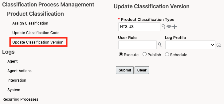 Update Classification Version Process 