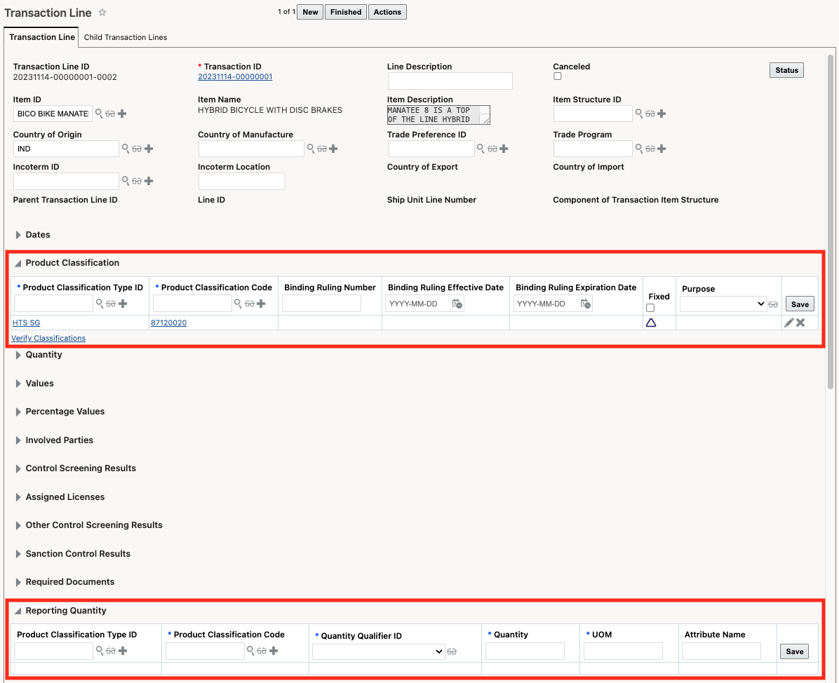 Transaction Line - Product Classification and Reporting Quantity grids