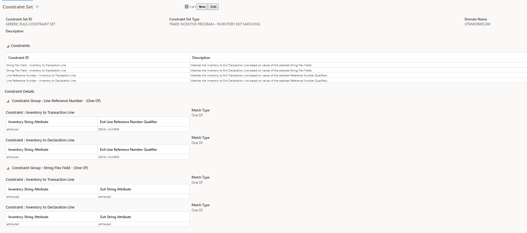 Constraint Set Type: Trade Incentive Program - Inventory Exit Matching