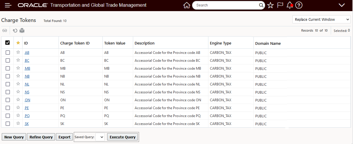 Canadian Province Charge Token Example