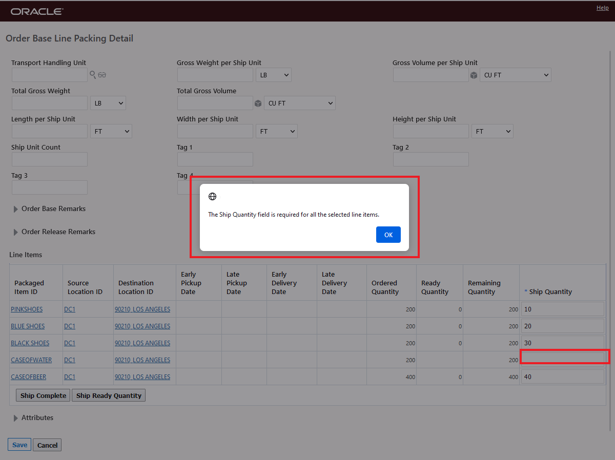 Error Message for Null Ship Quantity 