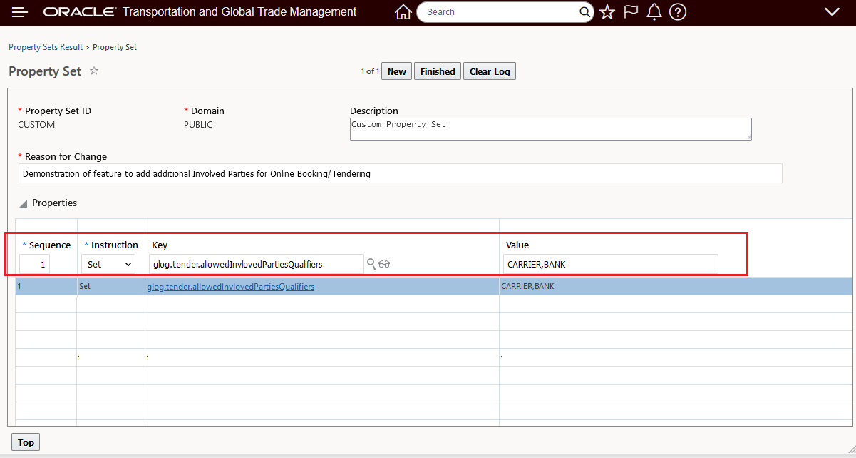 Property Configured For Involved Party Qualifiers Carrier and Bank