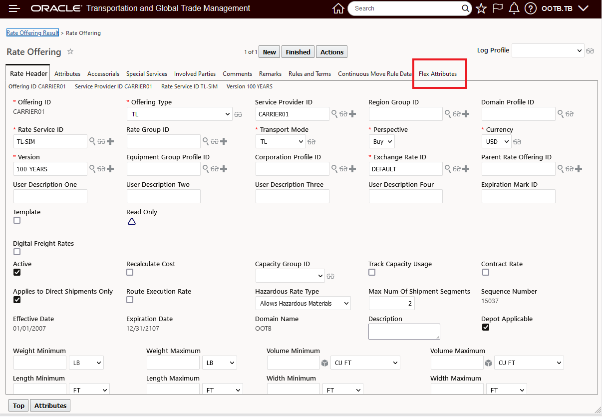 Flex Attribute Tab on Rate Offering Manager