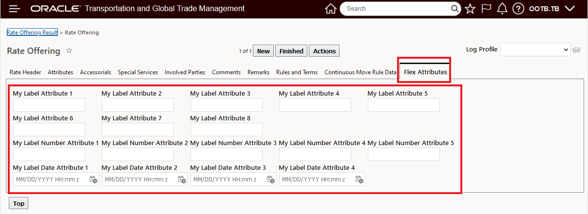 Flex Attribute Tab on Rate Offering Manager