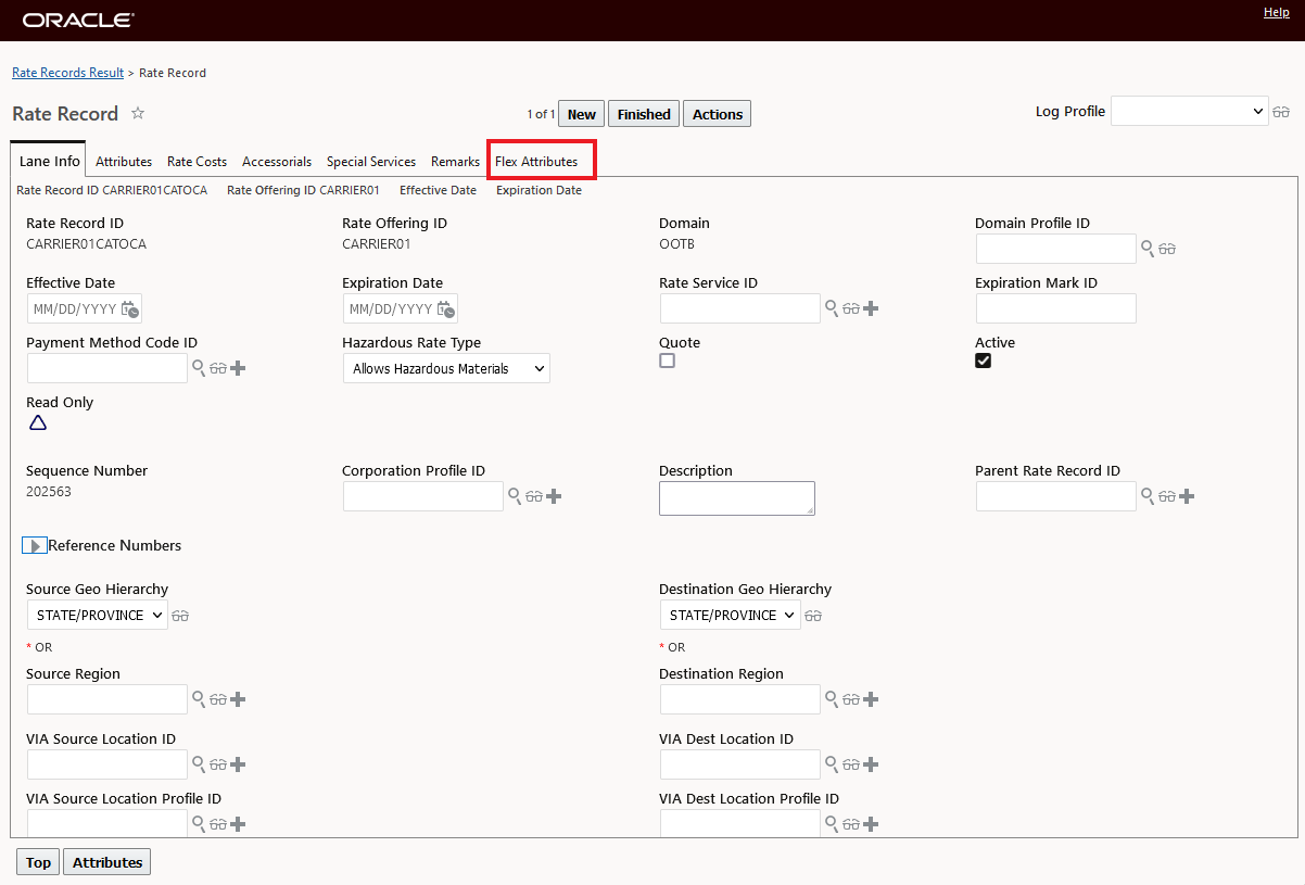 Flex Attribute Tab on Rate Record Manager