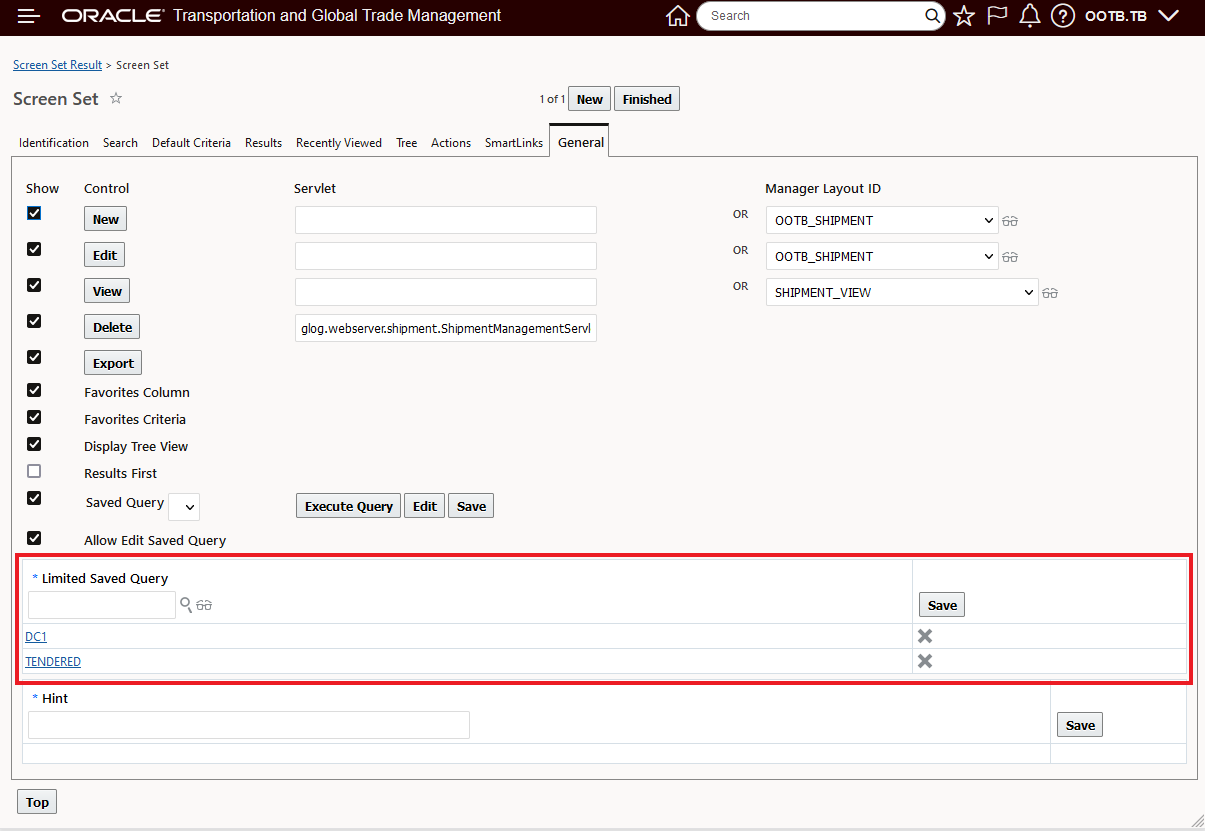 Limited Saved Query Setup on Screen Set