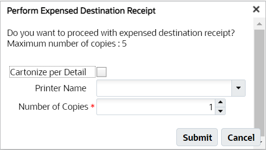 Perform Expensed Destination Receipt 