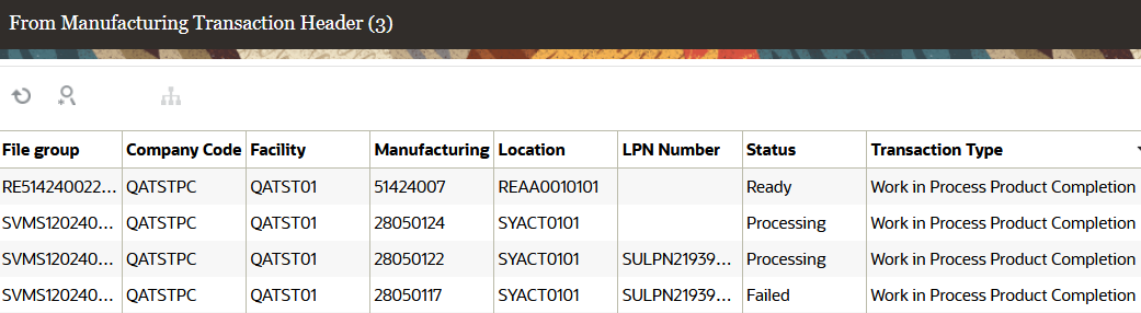 From Manufacturing Transaction Header