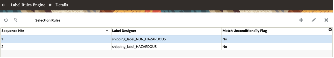Label Rules Engine > Details screen