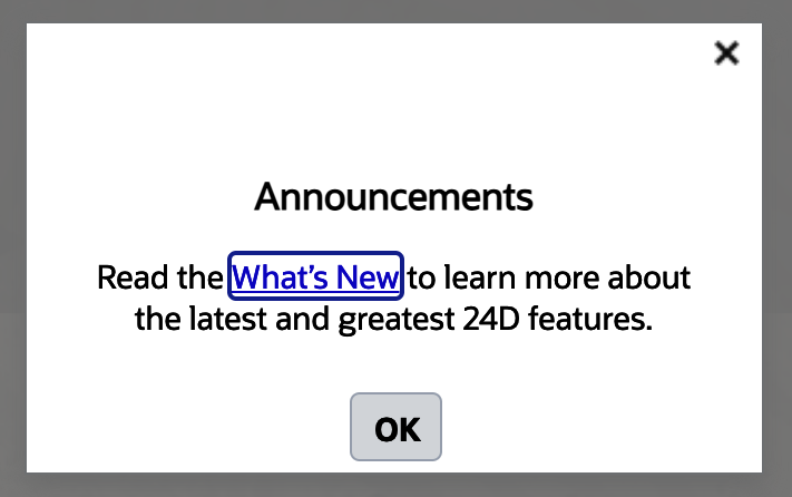 New Announcements Pop-up Message