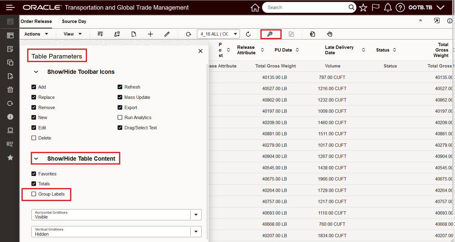 Show/Hide Table Content Group Labels Unchecked