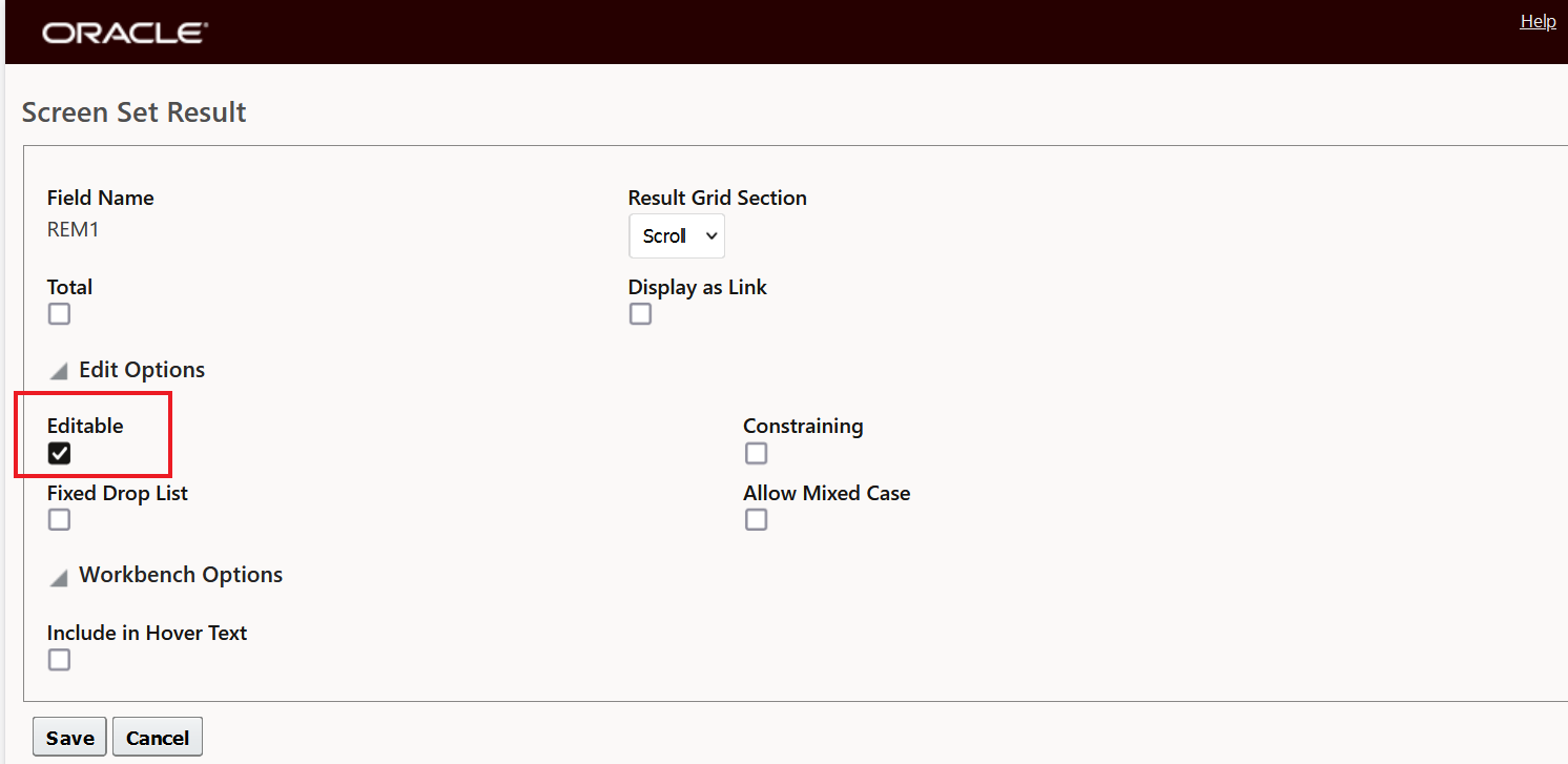 Remark Field  - REM1 - Marked as Editable
