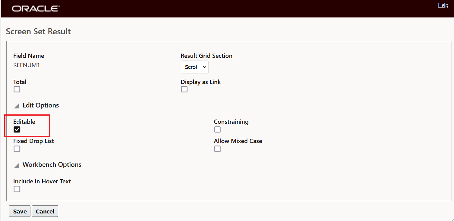 Refnum Field  - REFNUM1 - Marked as Editable