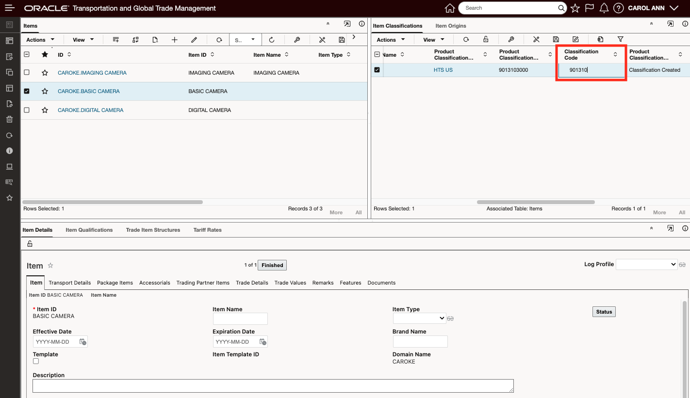 Item Workbench - Classification Code Inline Edit and Mass Update