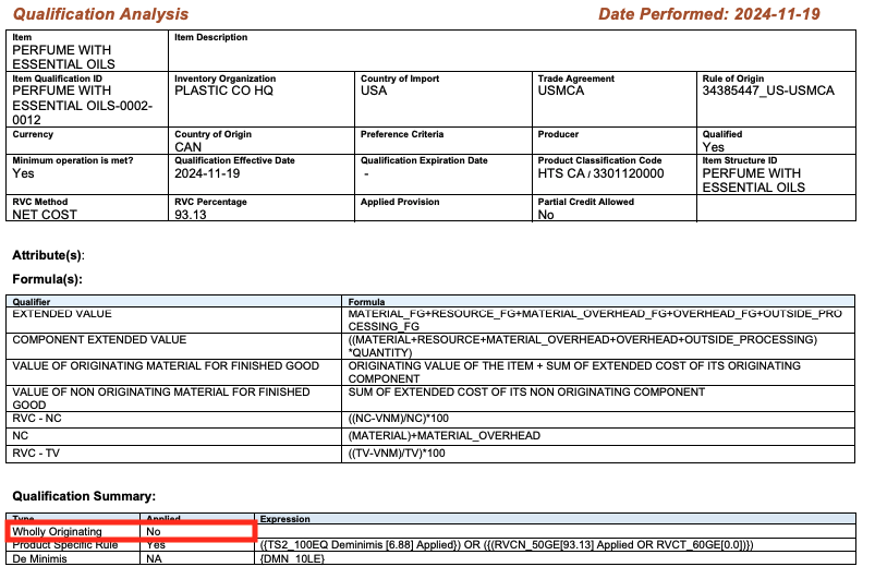 Qualification Report - Wholly Originating