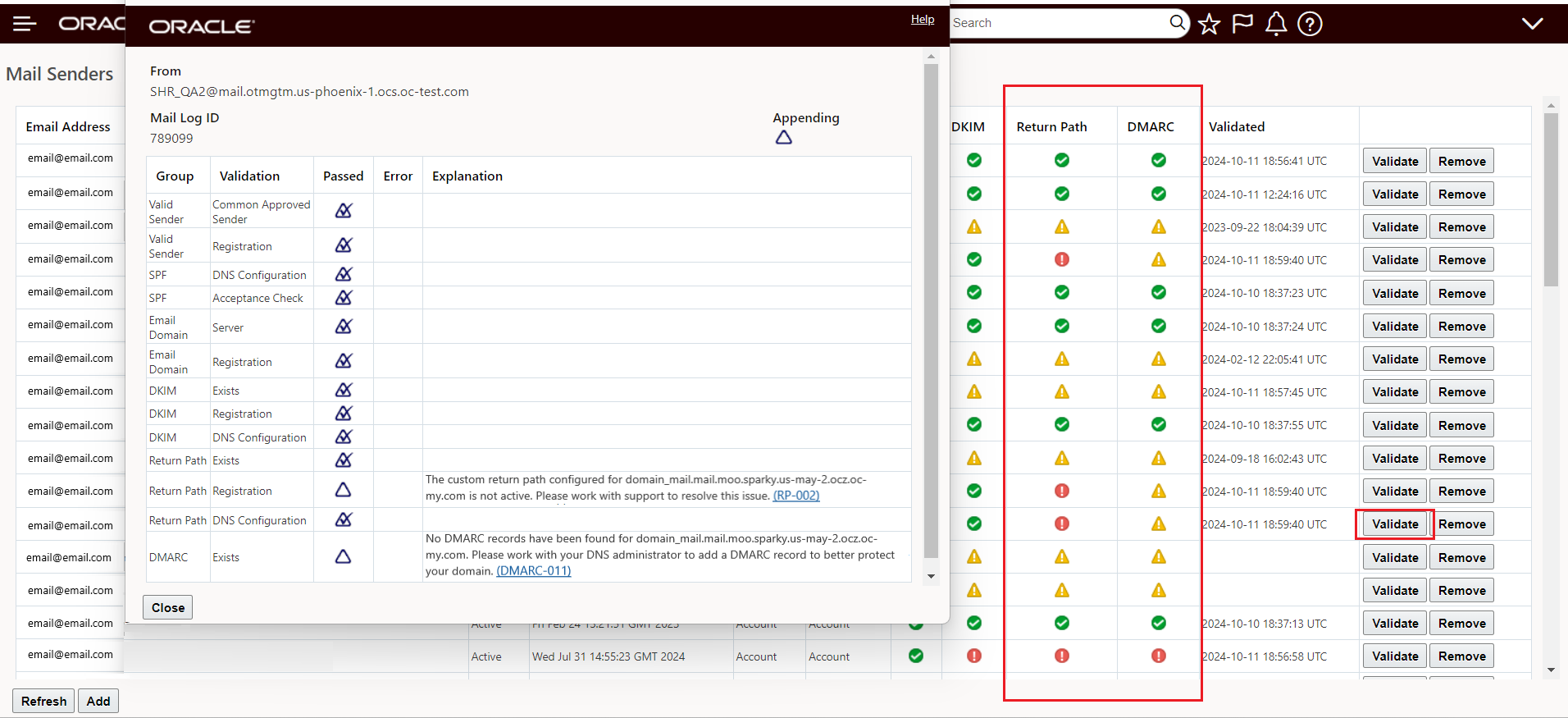 Return Path and DMARC Example Validation