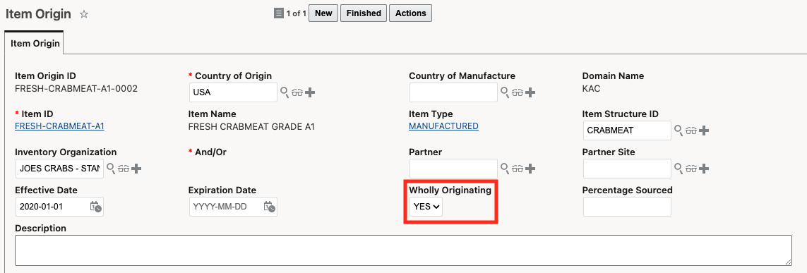 Item Origin - Wholly Originating