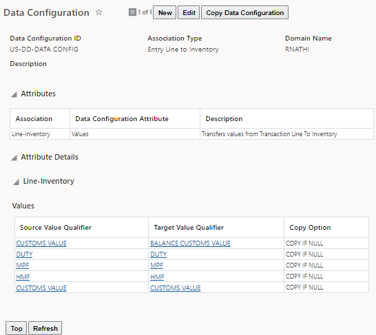 Entry Line to Inventory Data Configuration