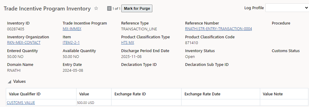 Inventory Record
