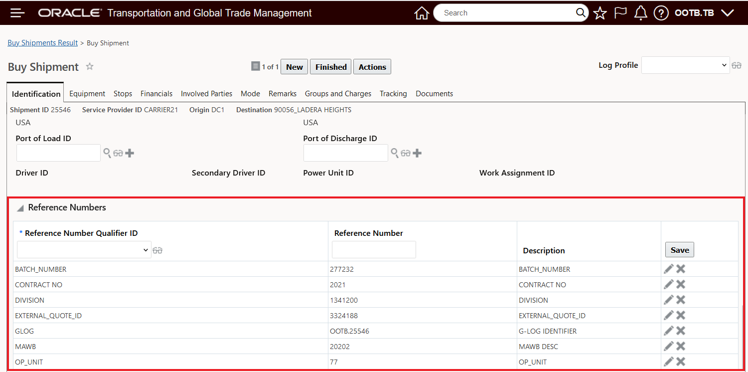 Shipment Reference Numbers