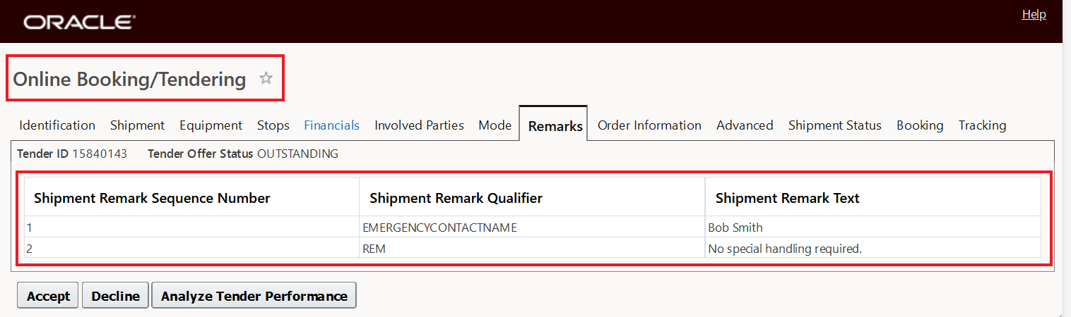 Online Booking/Tendering  - Multiple Shipment Remarks