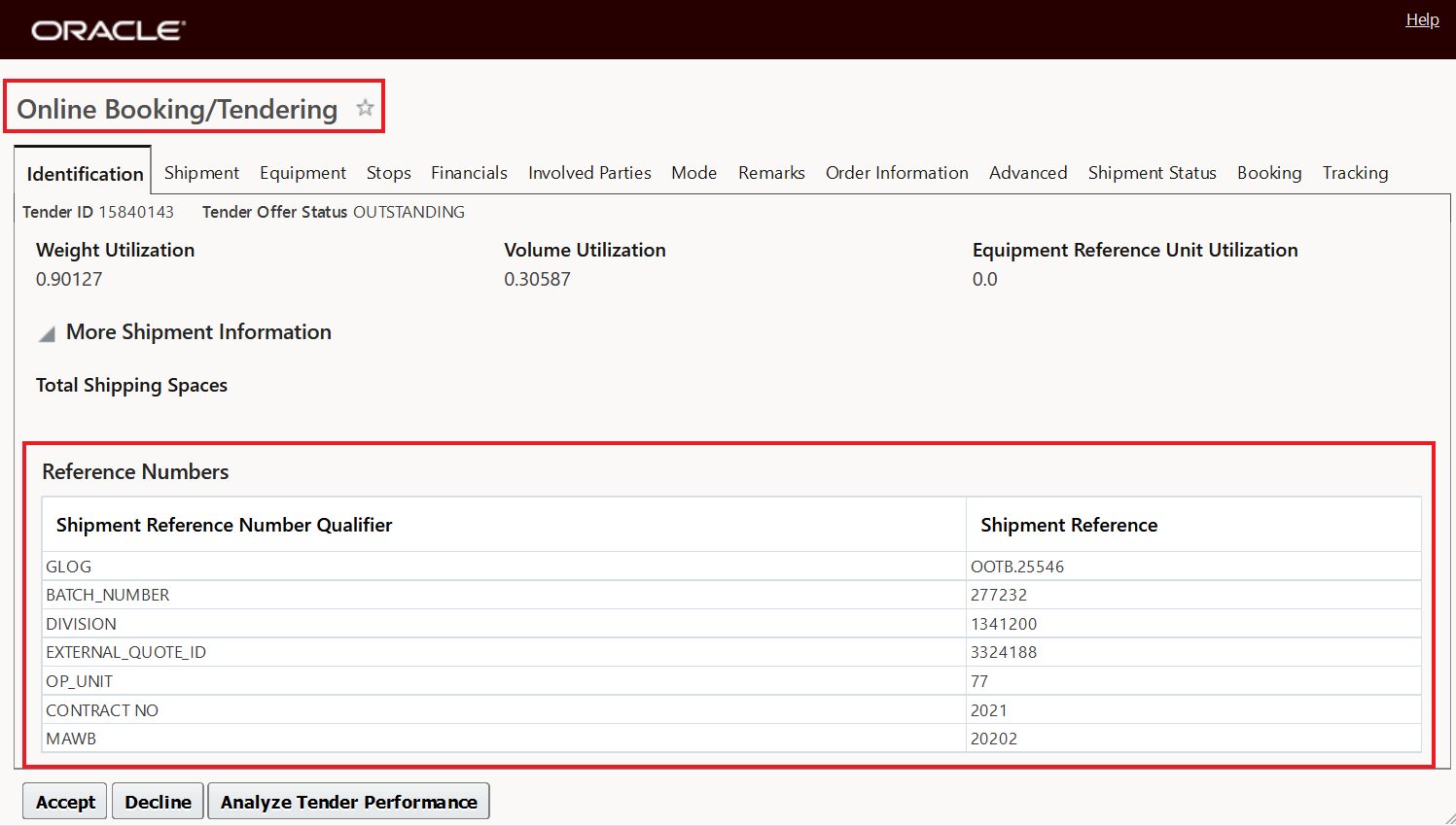 Online Booking/Tendering  - Default Behavior Shipment Reference Numbers