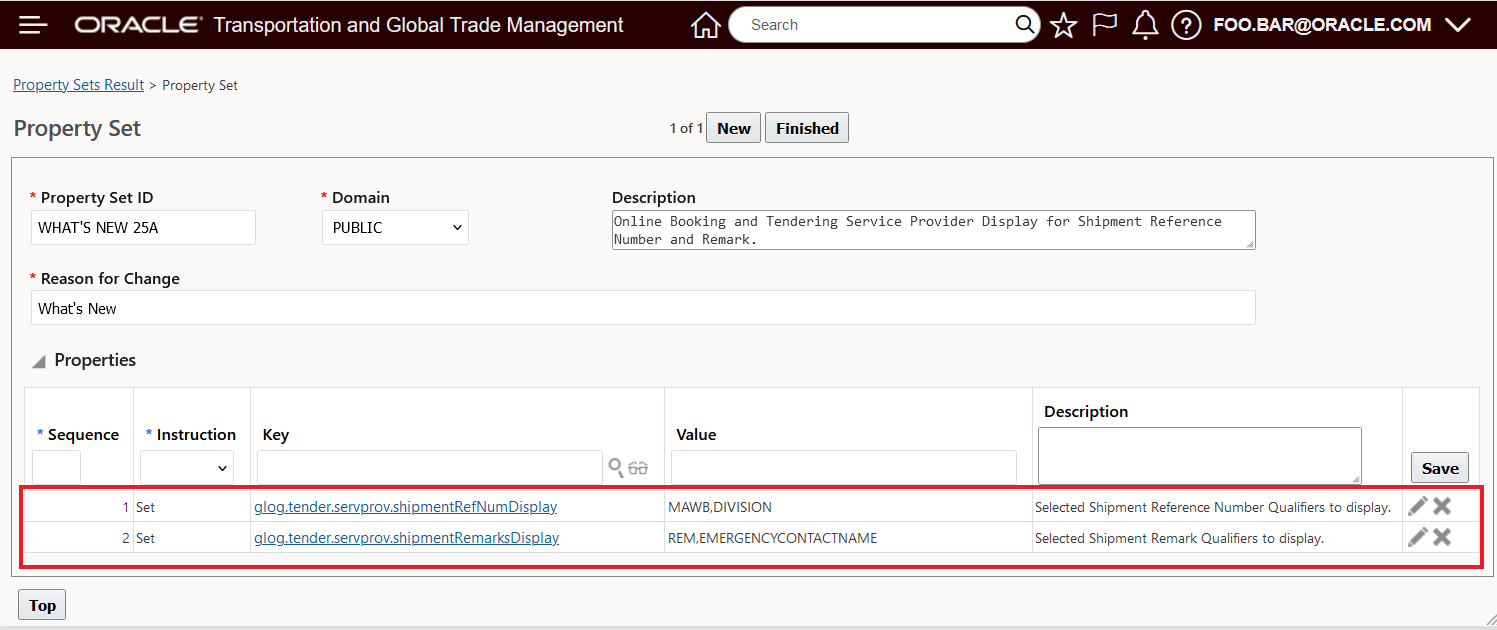 Property Configuration for Multiple Shipment Reference Number Qualifiers and One Shipment Remark Qualifiers