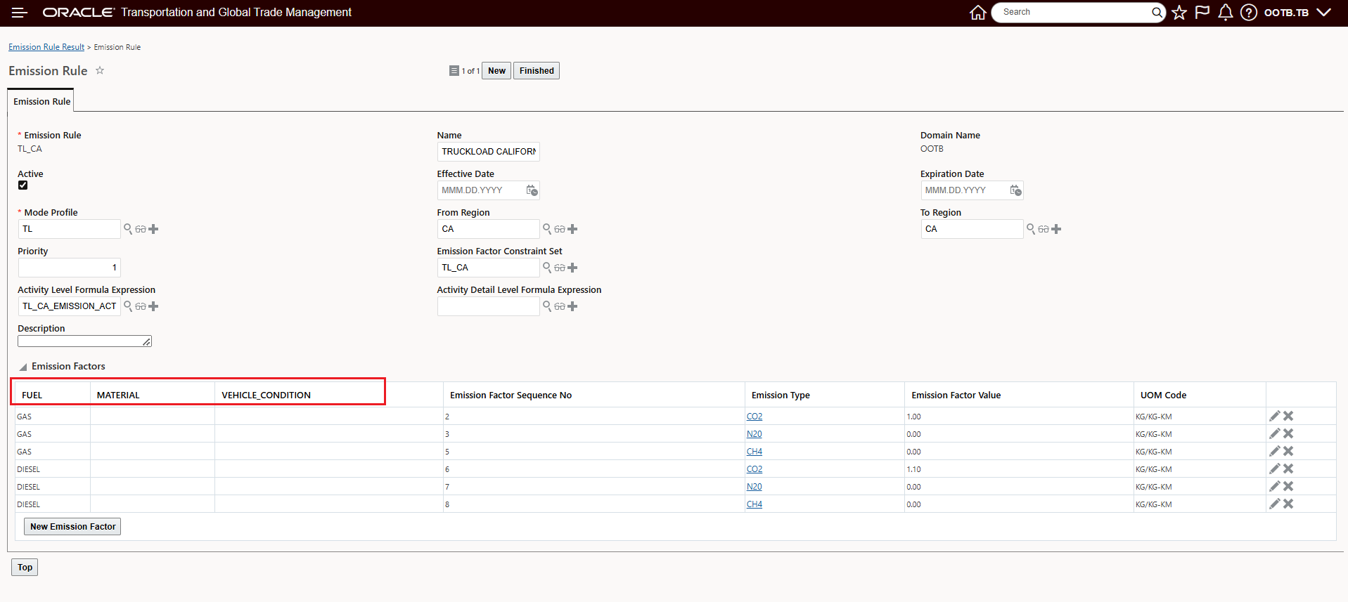 Configured Emission Rule Manager Layout