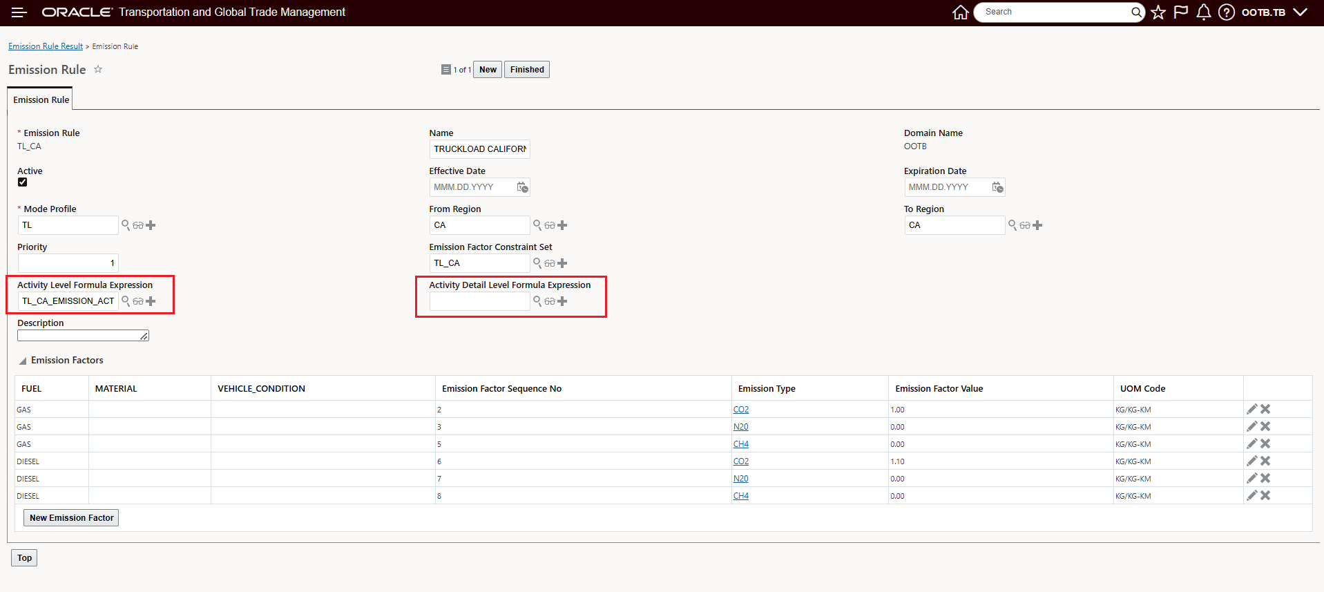 Emission Rule - Activity Level Formula Expression and Activity Detail Level Formula Expression 