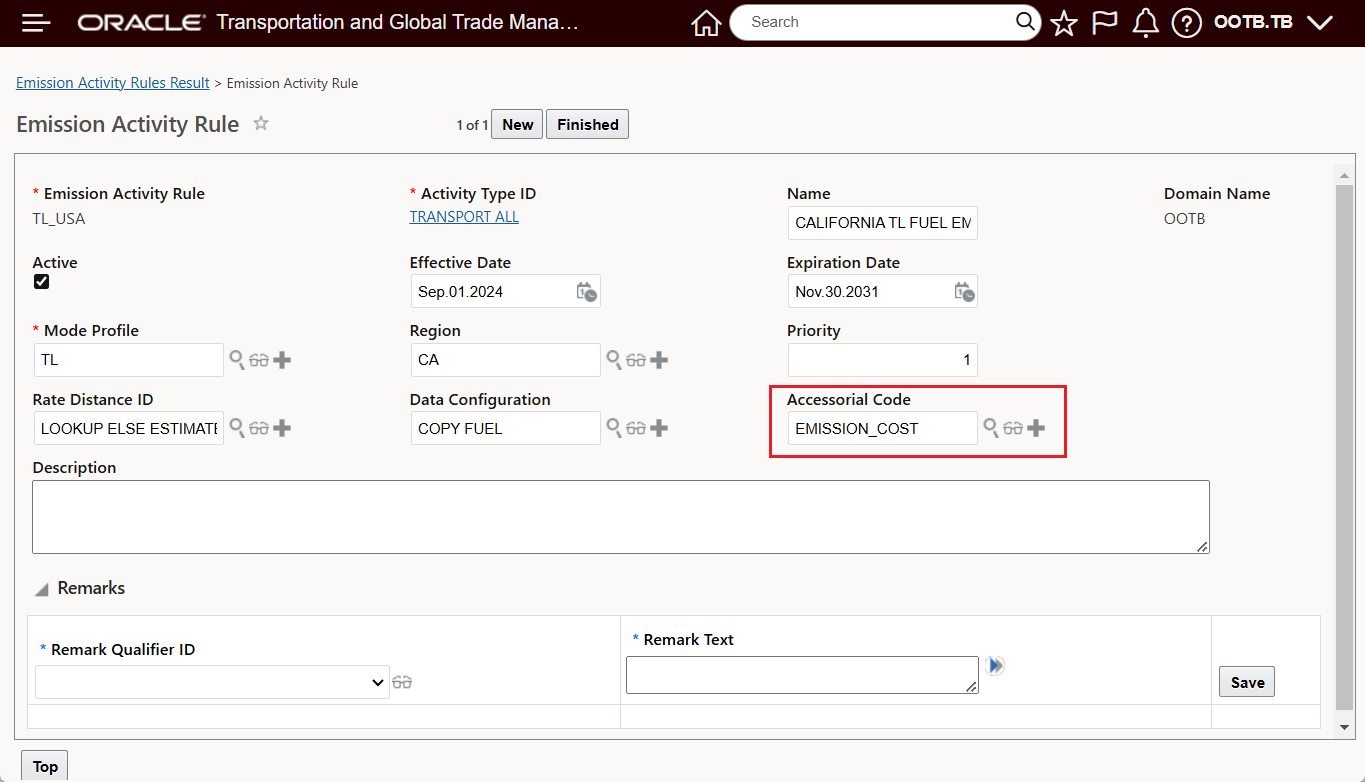 Emission Activity Rule with EMISSION_COST Accessorial