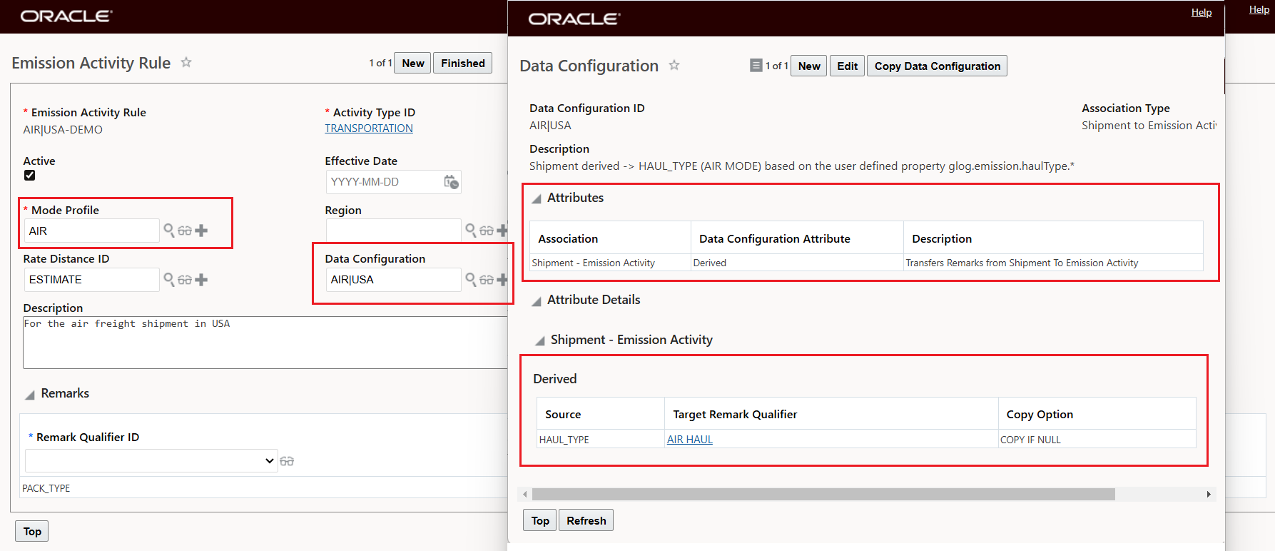 Haul Type Emission Activity Rule and Data Configuration