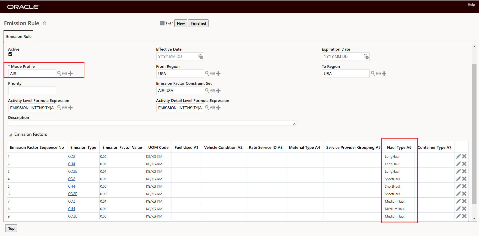 Haul Type Emission Rule Example
