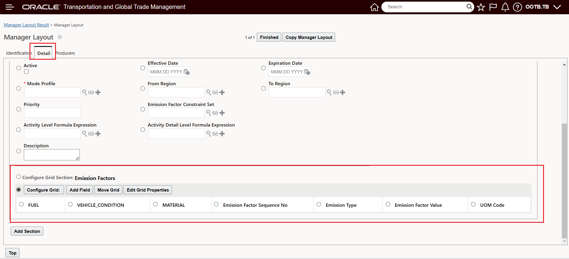 Emission Rule Manager Layout Configuration