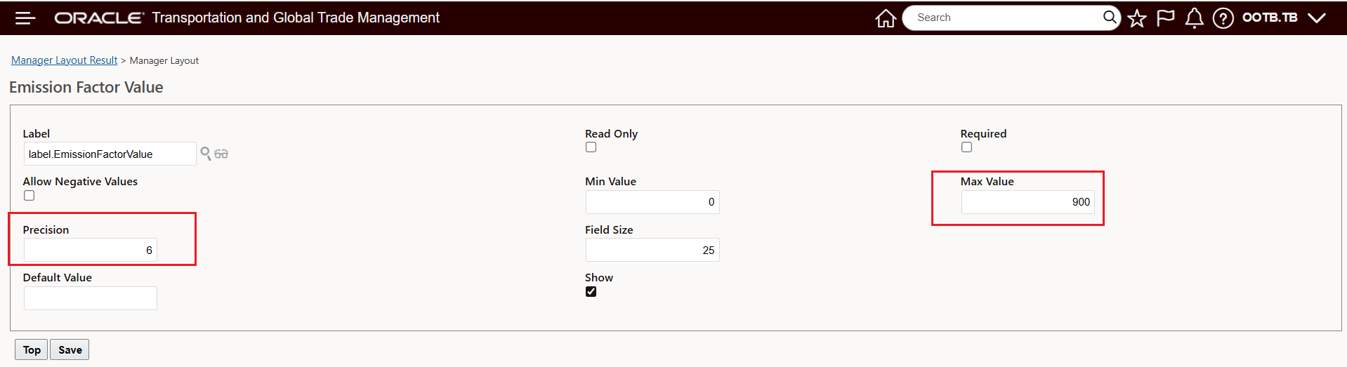 Manager Layout Configuration Emission Factor Value
