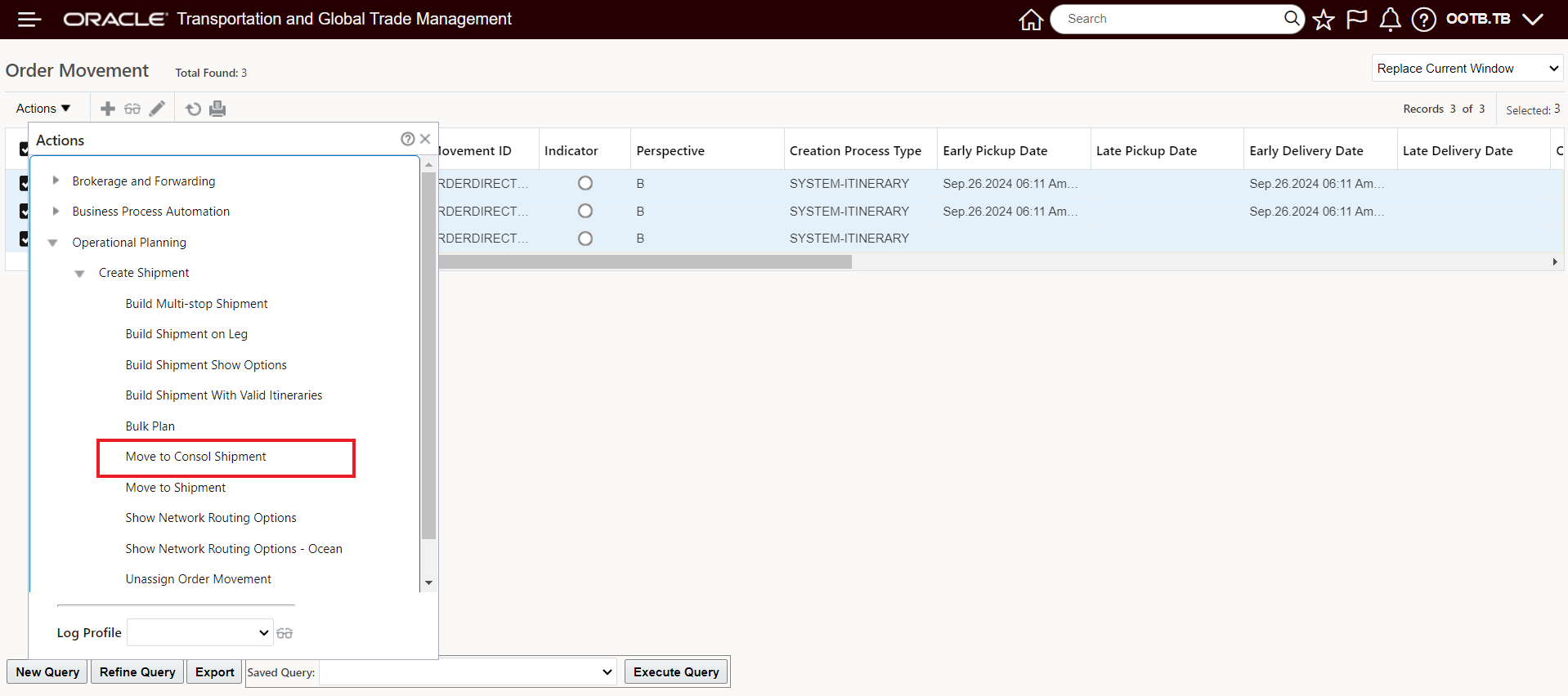 Move to Consol Shipment - Multi-select