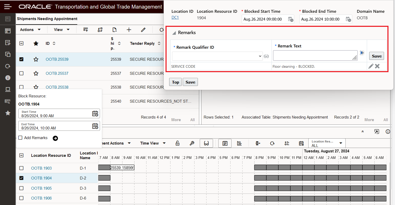 Block Resource Action  - Add Remark Screen
