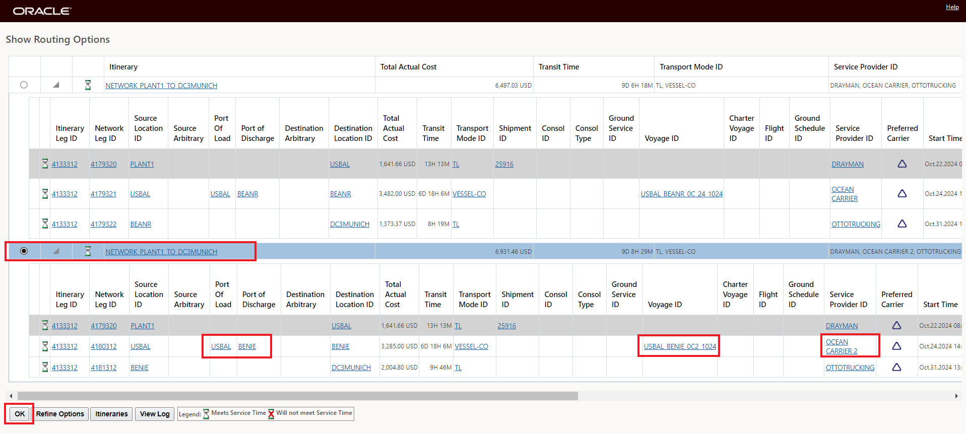 Replan Option Selected