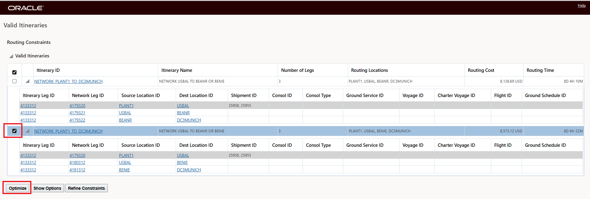 Replan - Multiple Orders - Option Selected - Optimize