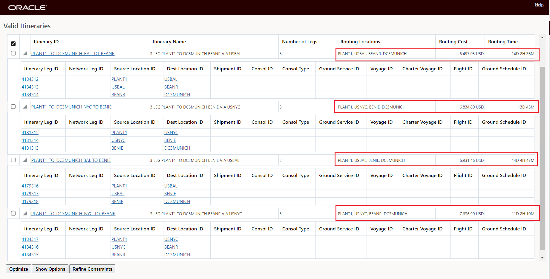 Show Network Routing Options - Valid Itineraries
