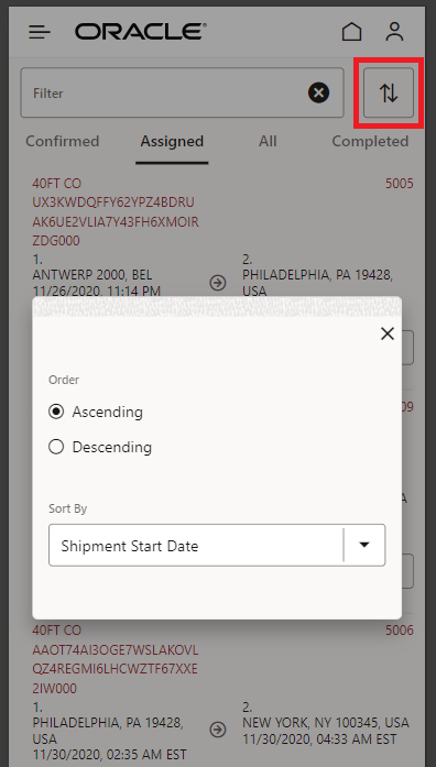 Option to Sort Data