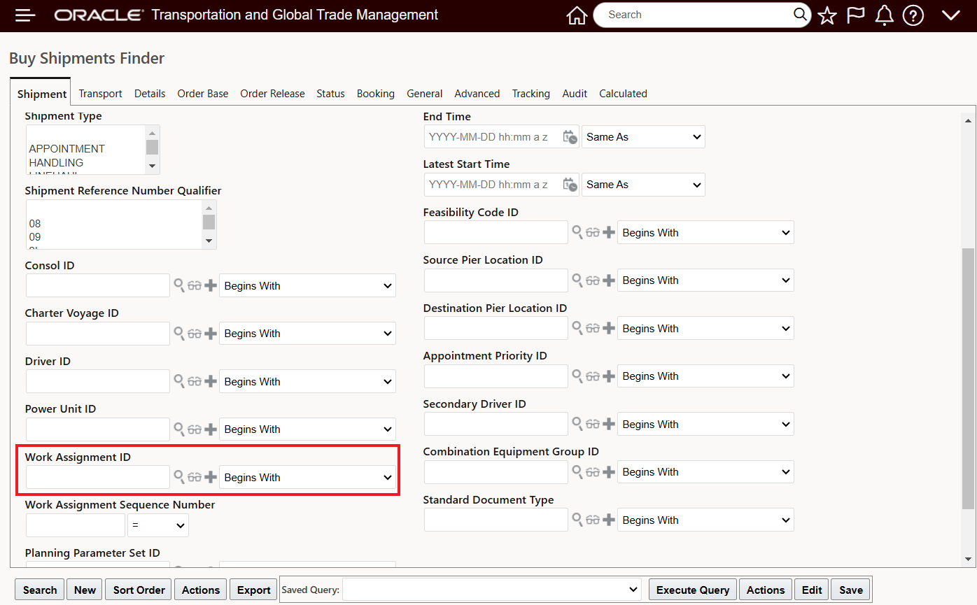 Shipment Finder - Work Assignment ID