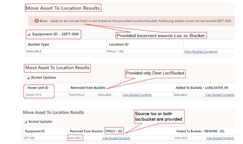 Error Messages when incorrect location tried.