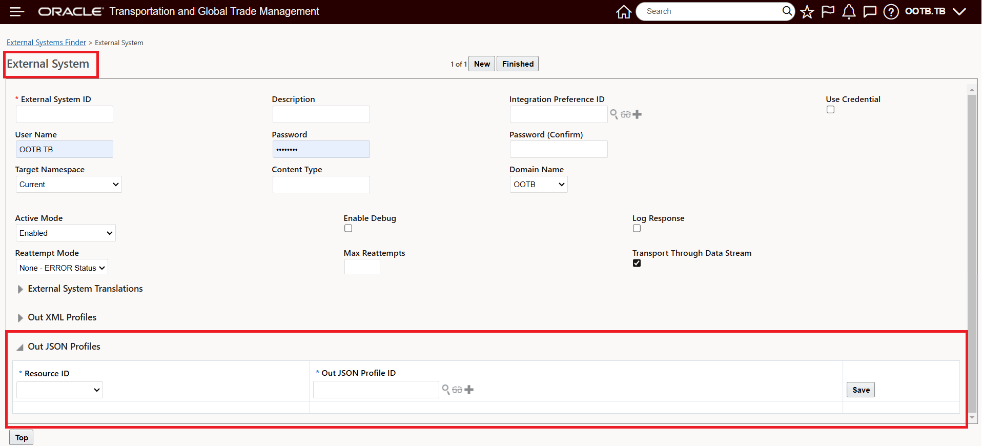 External System  - Out JSON Profile
