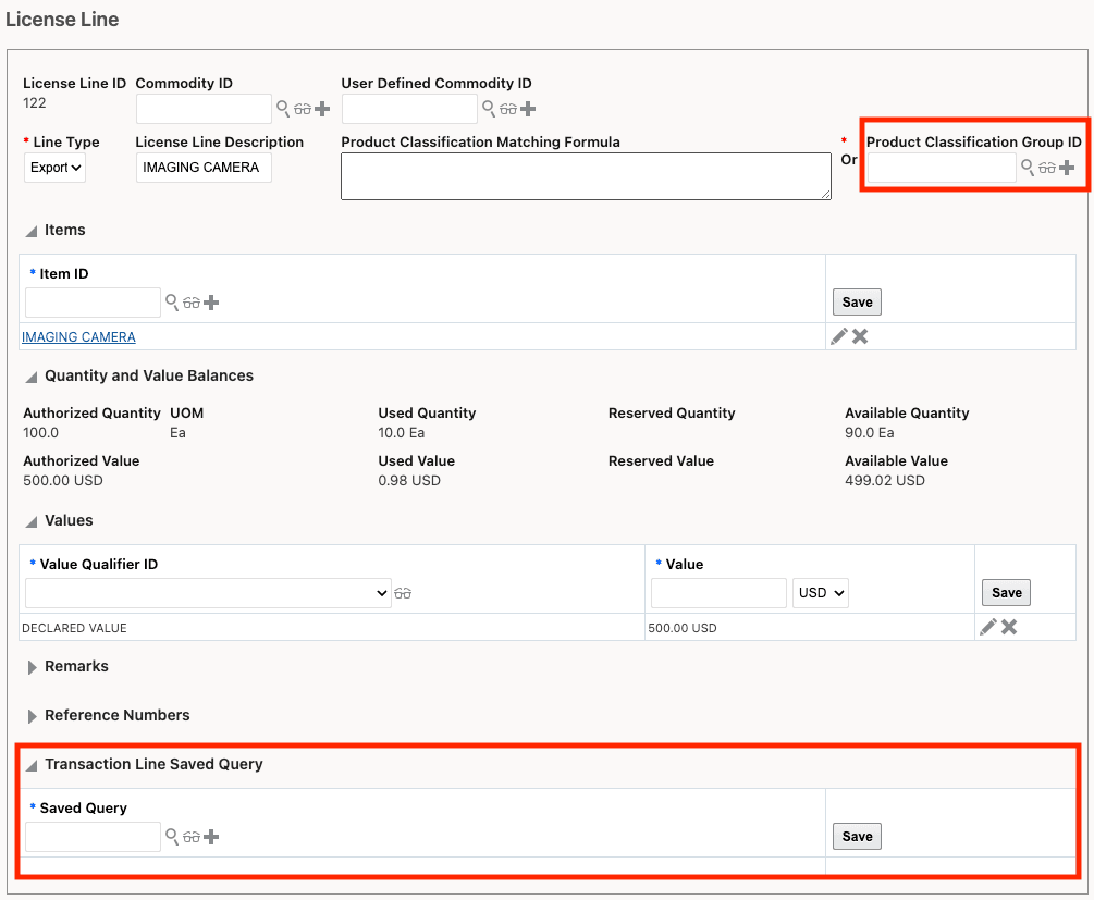 License Line With Product Classification Group ID and Transaction Line Saved Query