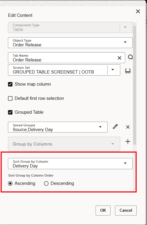 Select a Sort Group by Column 