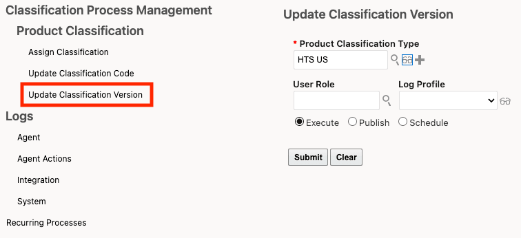 Update Classification Version Process