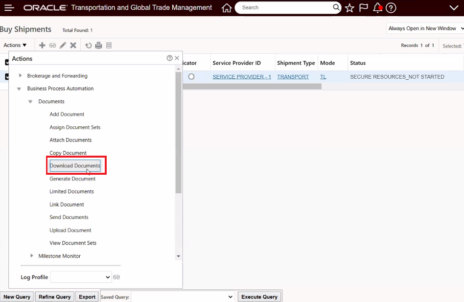 Buy Shipment Download Documents Web Action