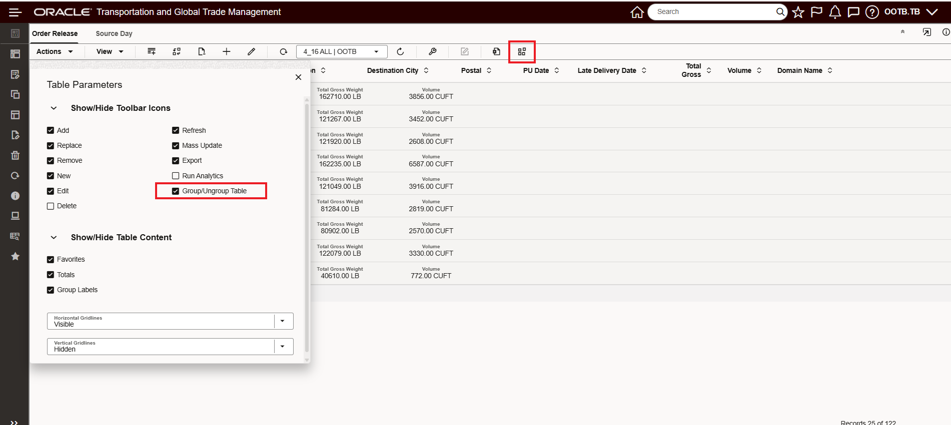 Show/Hide Tool Bar Icon for Group/Ungrouped Table Selected
