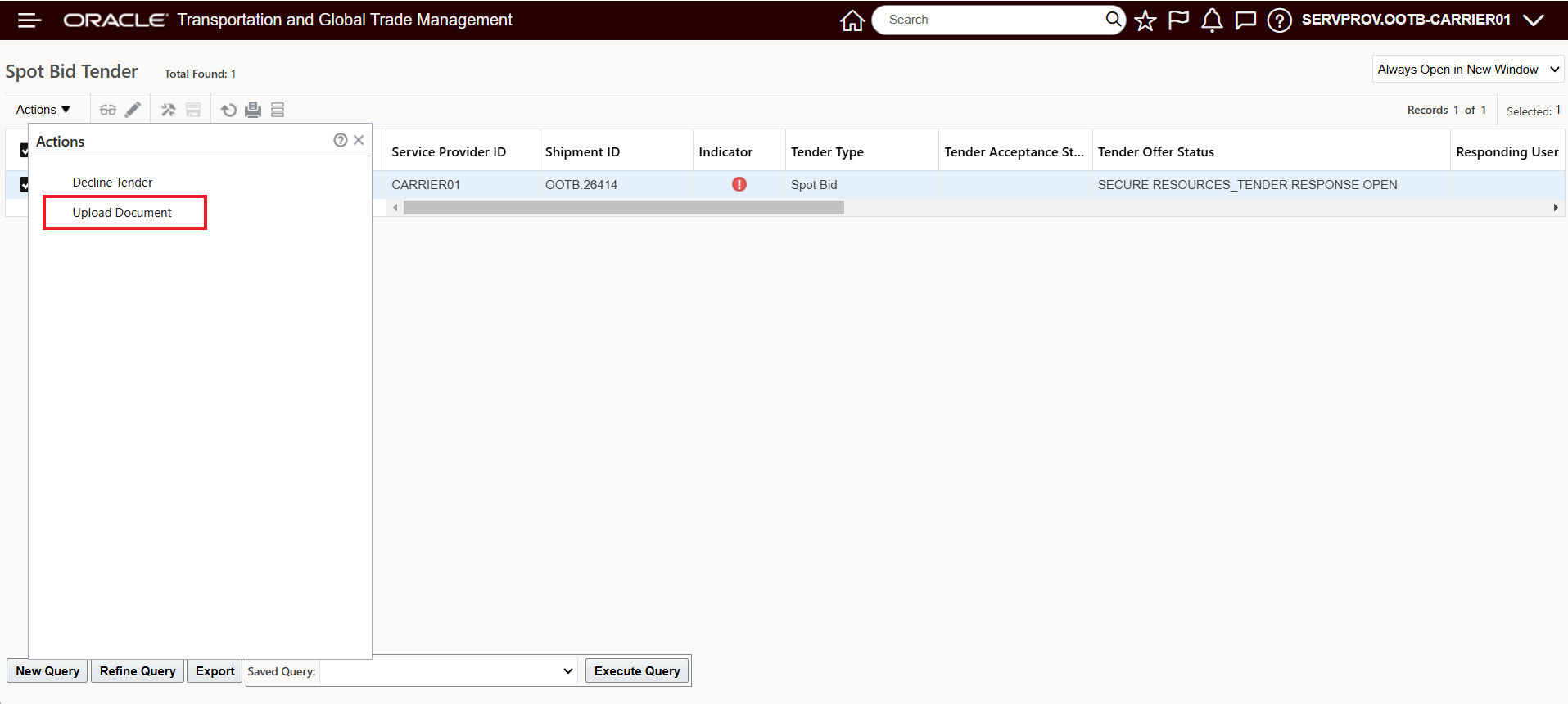 Spot Bid Tender  - Service Provider Upload Document