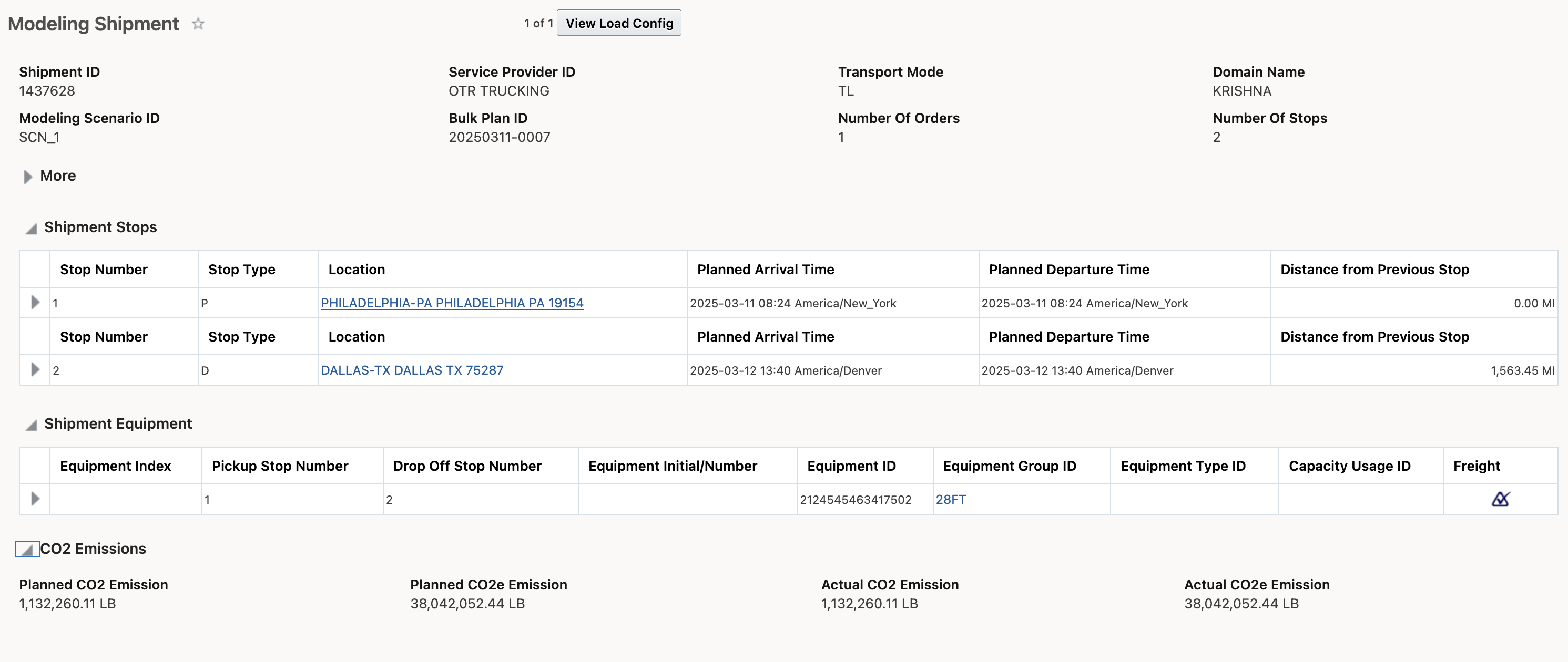 Emission values in LNM Shipment